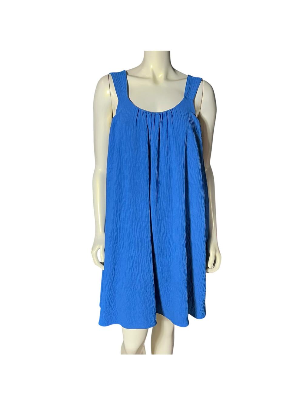 Ophelia Roe Women's Blue Sleeveless Dress Size M Polyester Crinkle Cross Back